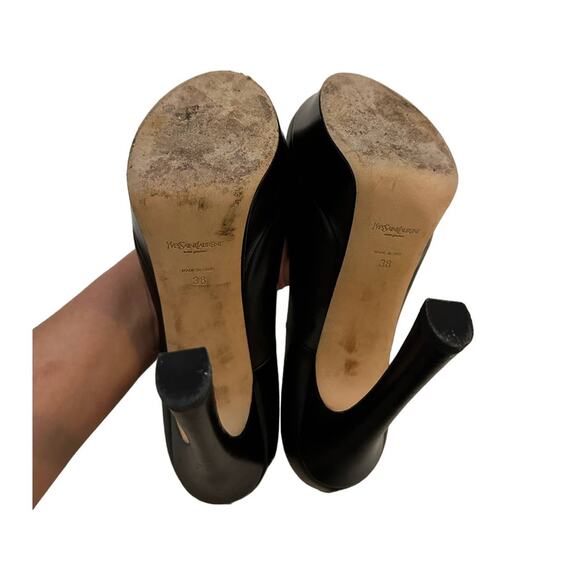 Yves Saint Laurent Black leather peep toe chunky platform pumps size 38 - Picture 3 of 9